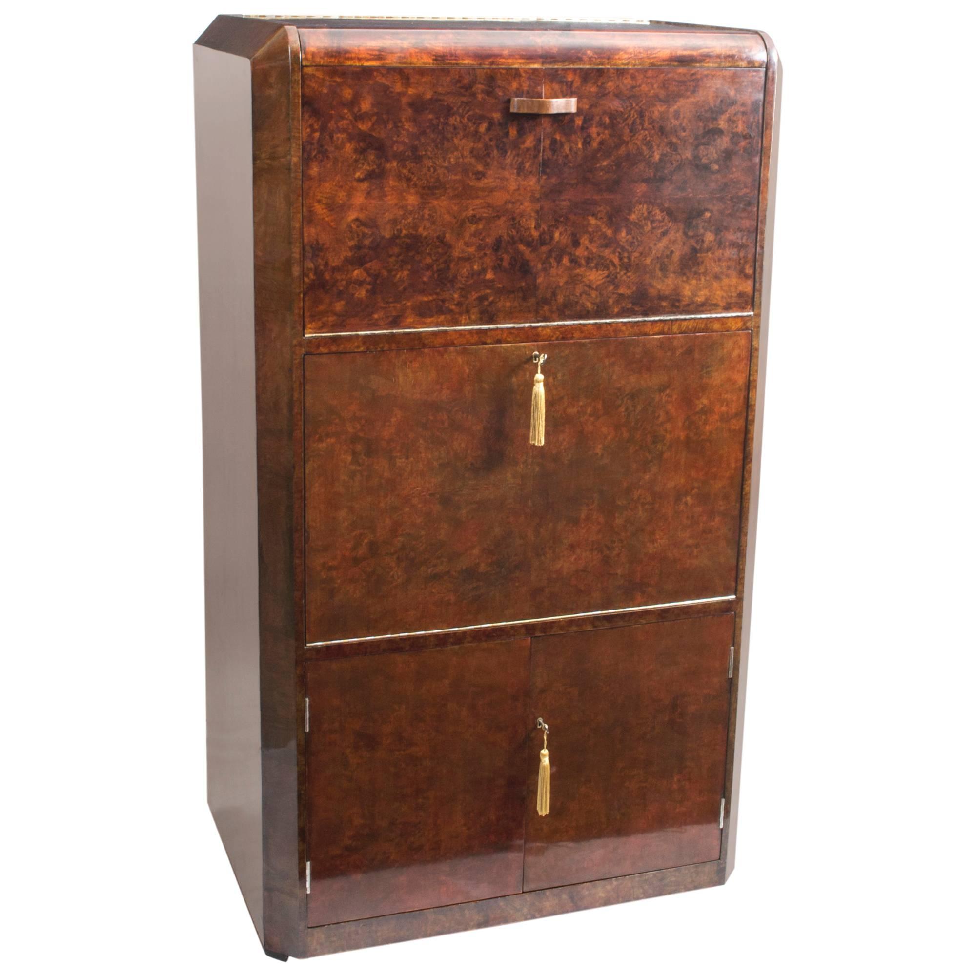 1930s Art Deco Burr Walnut Cocktail Cabinet