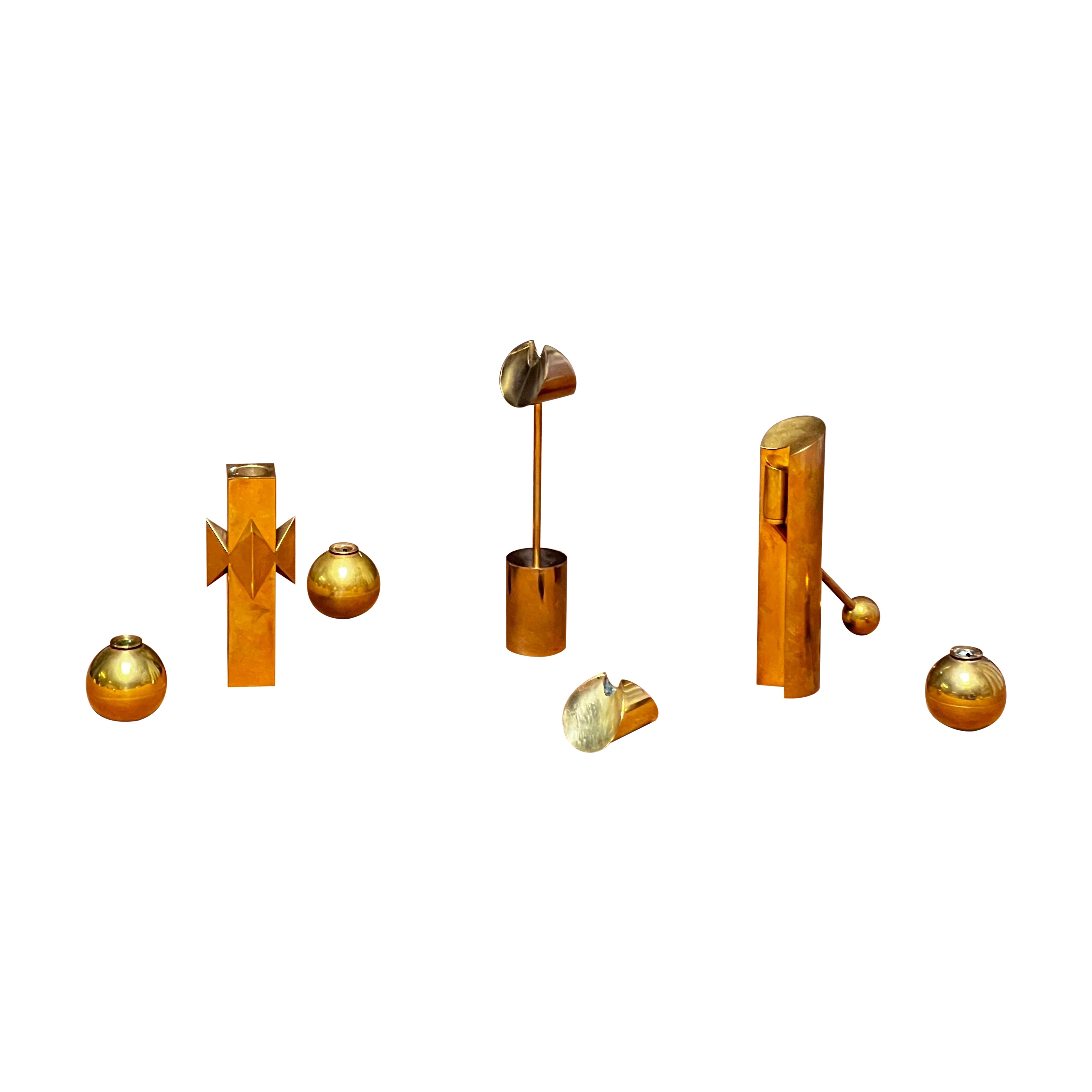 Pierre Forssell Brass Candleholders and vase Made by hand in Skultuna Sweden