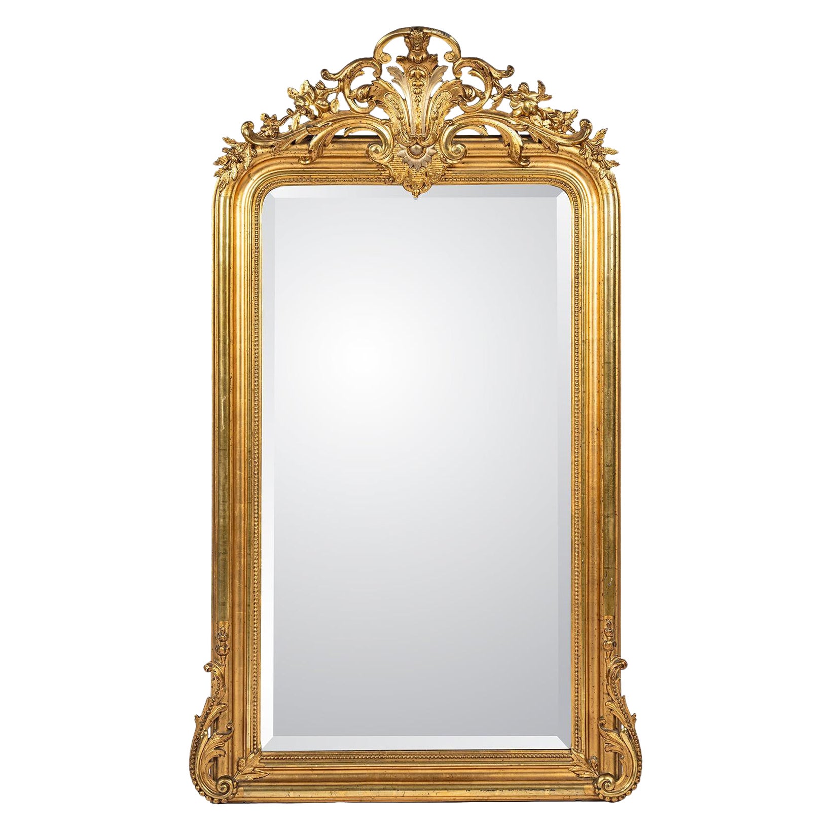 antique 19th century French Alsace Louis Philippe gold gilt mirror with crest