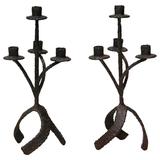 Pair of Helicoidal Iron Candelabras, France, circa 1950s