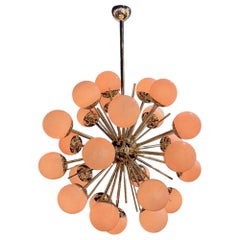 Modern Pink Murano Glass and Brass Sputnik Chandelier