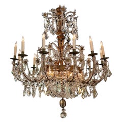 Antique 19th Century Large Scale Italian Basket Form Crystal Chandelier
