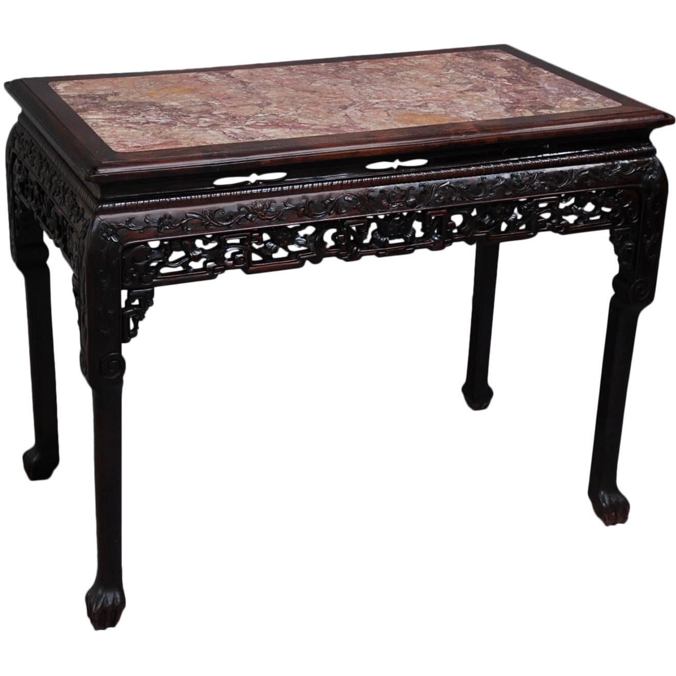 Superb Late 19th Century Qing Dynasty Chinese Centre Table with Marble Top For Sale