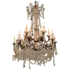 Antique 19th Century French Bronze and Crystal Chandelier