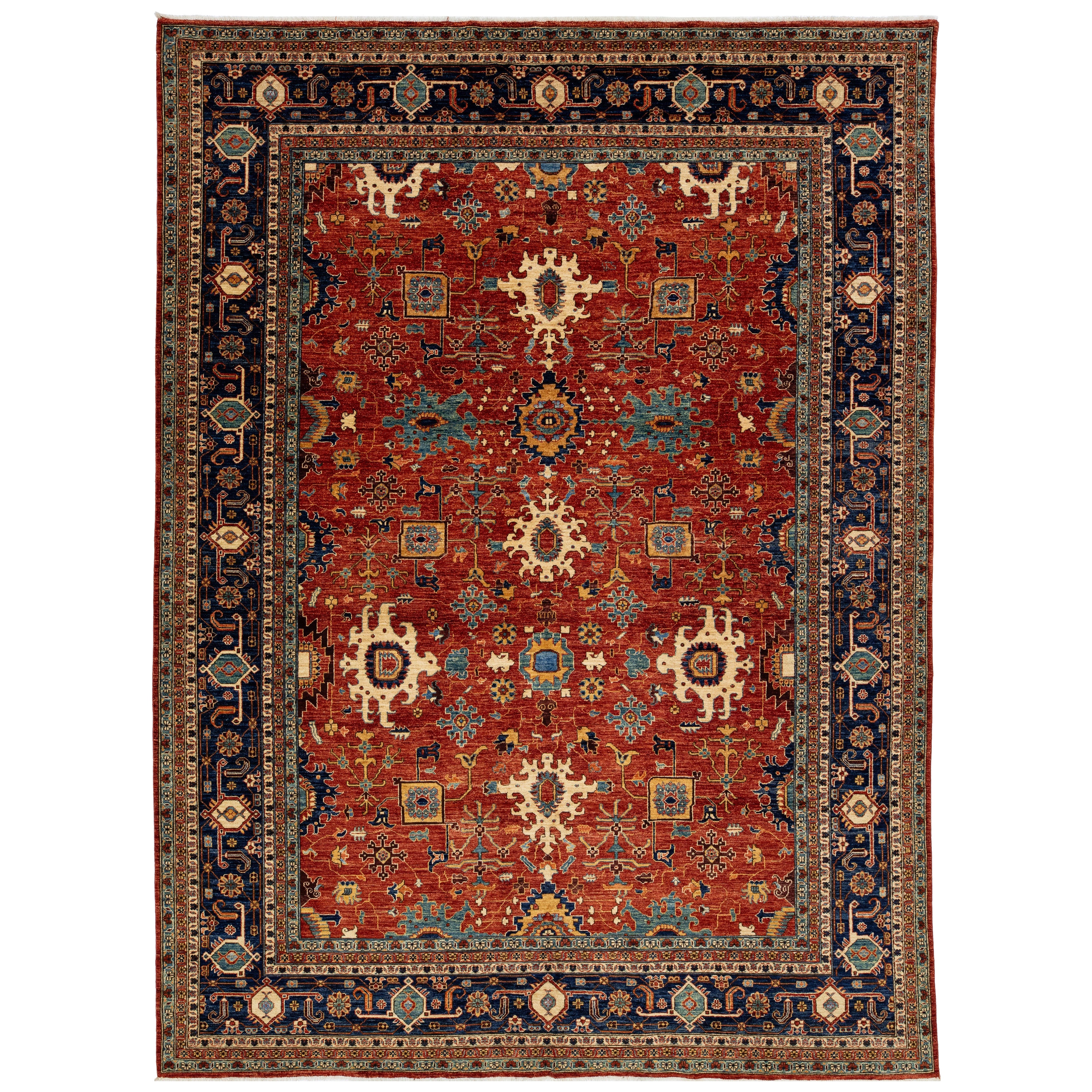 Modern Serapi-Style Wool Rug In Rust-Red Featuring an Allover Floral Design
