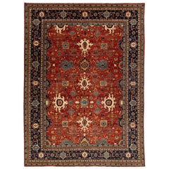 Modern Serapi-Style Wool Rug In Rust-Red Featuring an Allover Floral Design