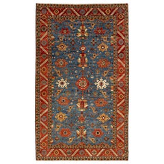 8 x 14 Contemporary Serapi-Style Blue Wool Rug Featuring a Floral Design