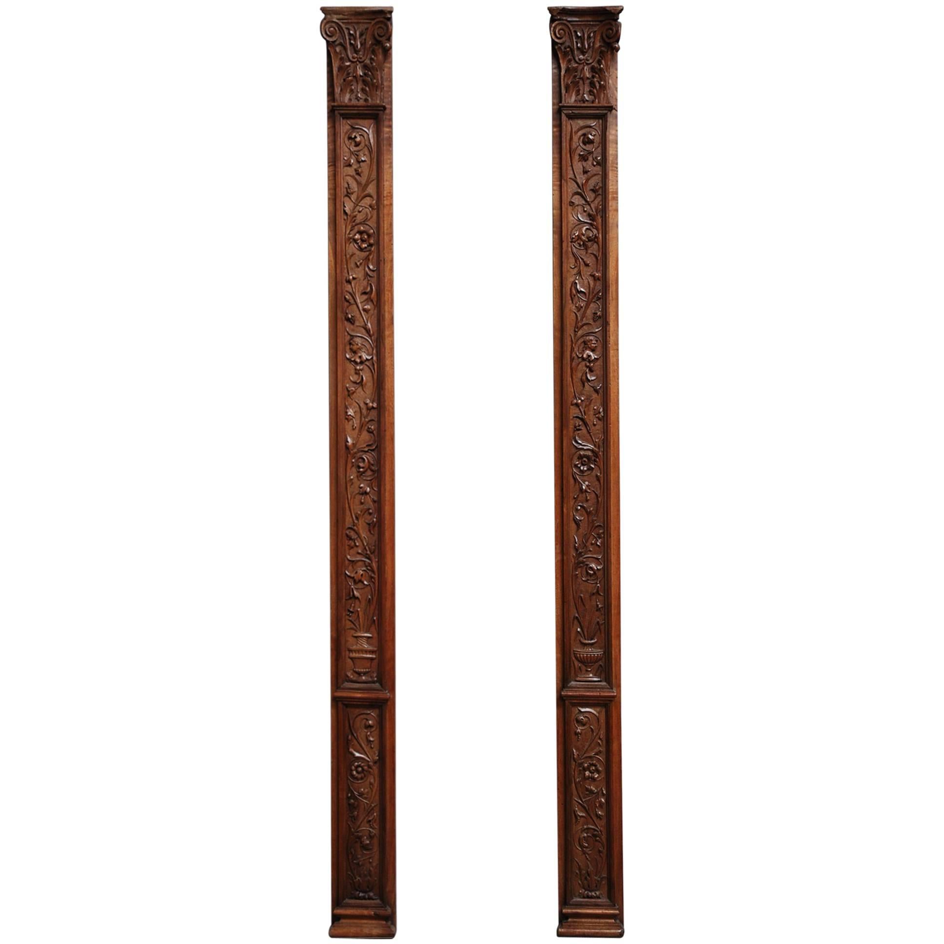 Pair of Late 19th Century Continental Carved Walnut Pilasters of Classical Form