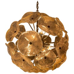 Lampadario Fiore in vetro di Murano con struttura in cromo , Italia anni '80