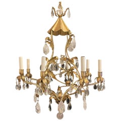 Wonderful Baguès Gold Gilt Pagoda Chinoiserie Rock Crystal Vintage Chandelier