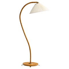 Schwedische Designerin, Stehlampe, Wurzelholz, Holz, Metall, Messing, Stoff, Schweden, 1940er Jahre