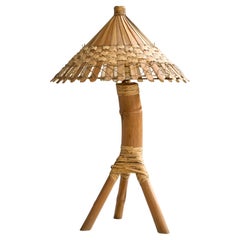 Designer americano, lampada da tavolo di grandi dimensioni, bambù, rattan, Filippine, anni '50