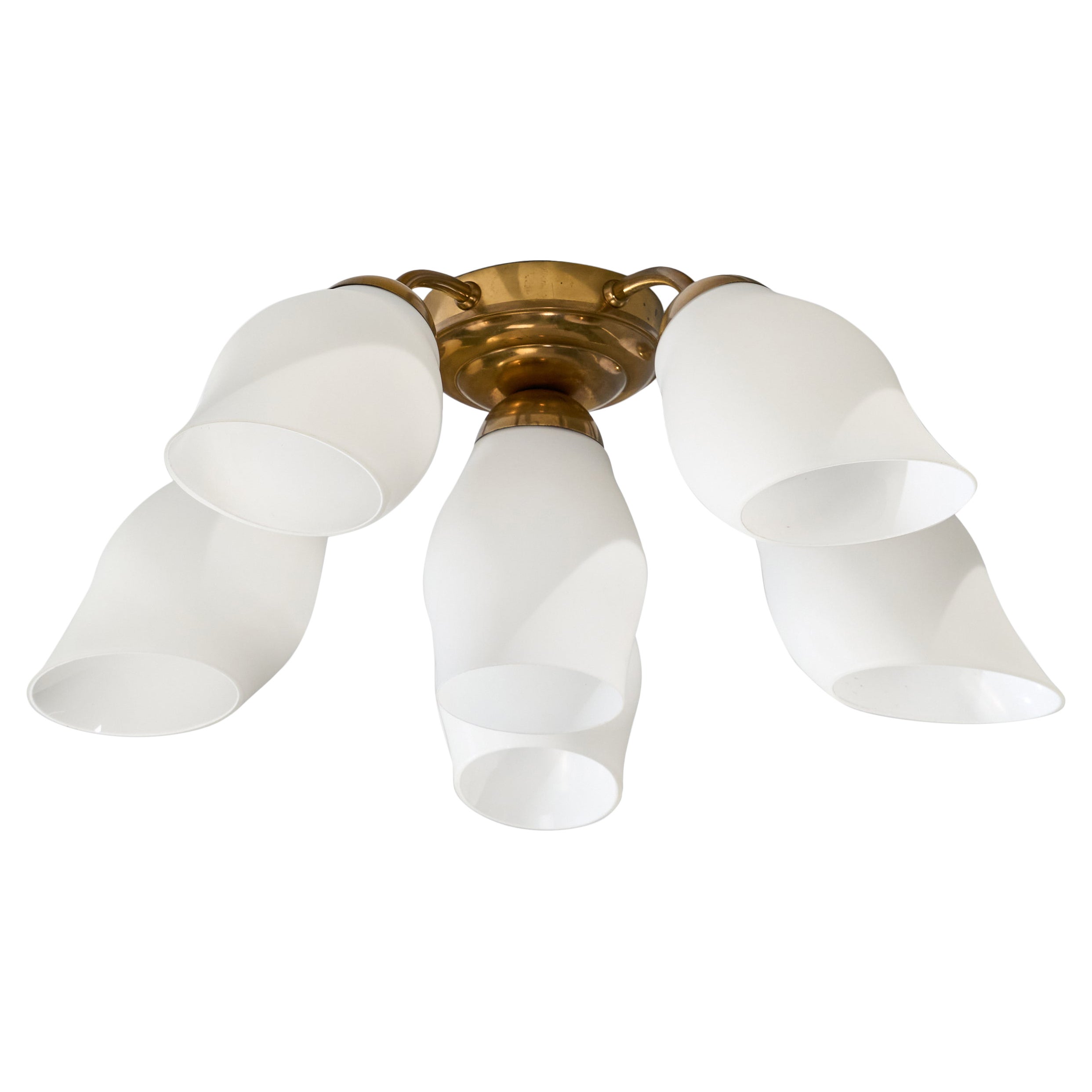 Swedish Designer, Chandelier, Brass, Glass, Sweden, 1950s For Sale