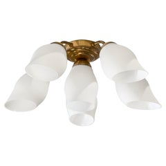 Designer suédois, lustre, laiton, verre, Suède, années 1950