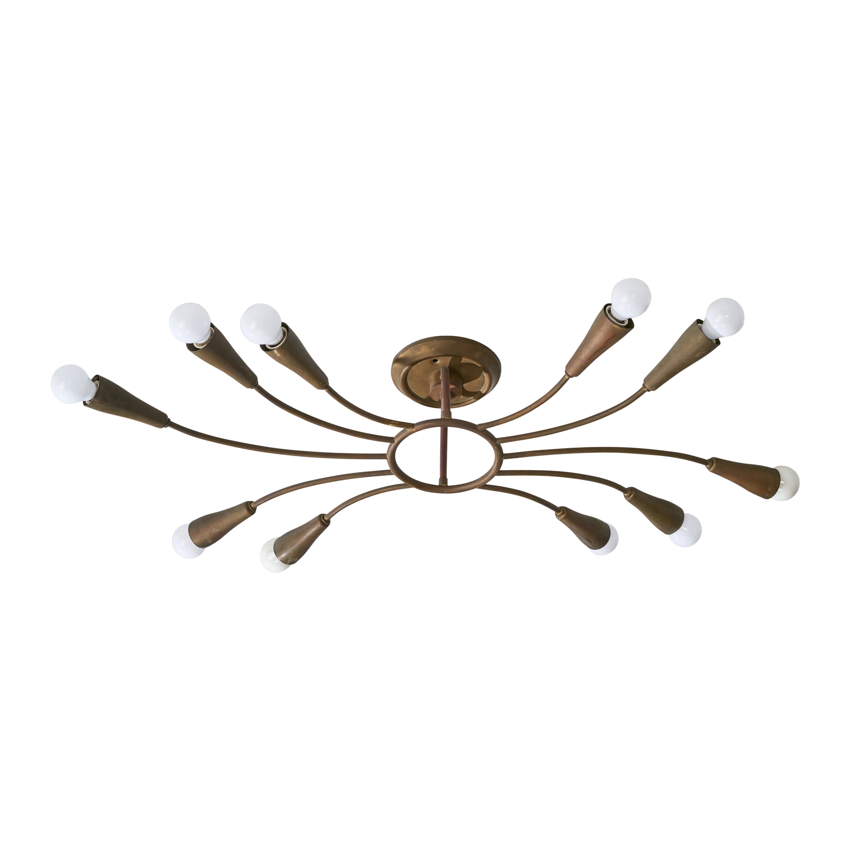 Italian Designer, Chandelier, Brass, Italy, 1940s