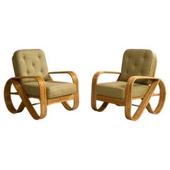American Designer, Lounge Chairs, Bamboo, Fabric, USA, 1970s