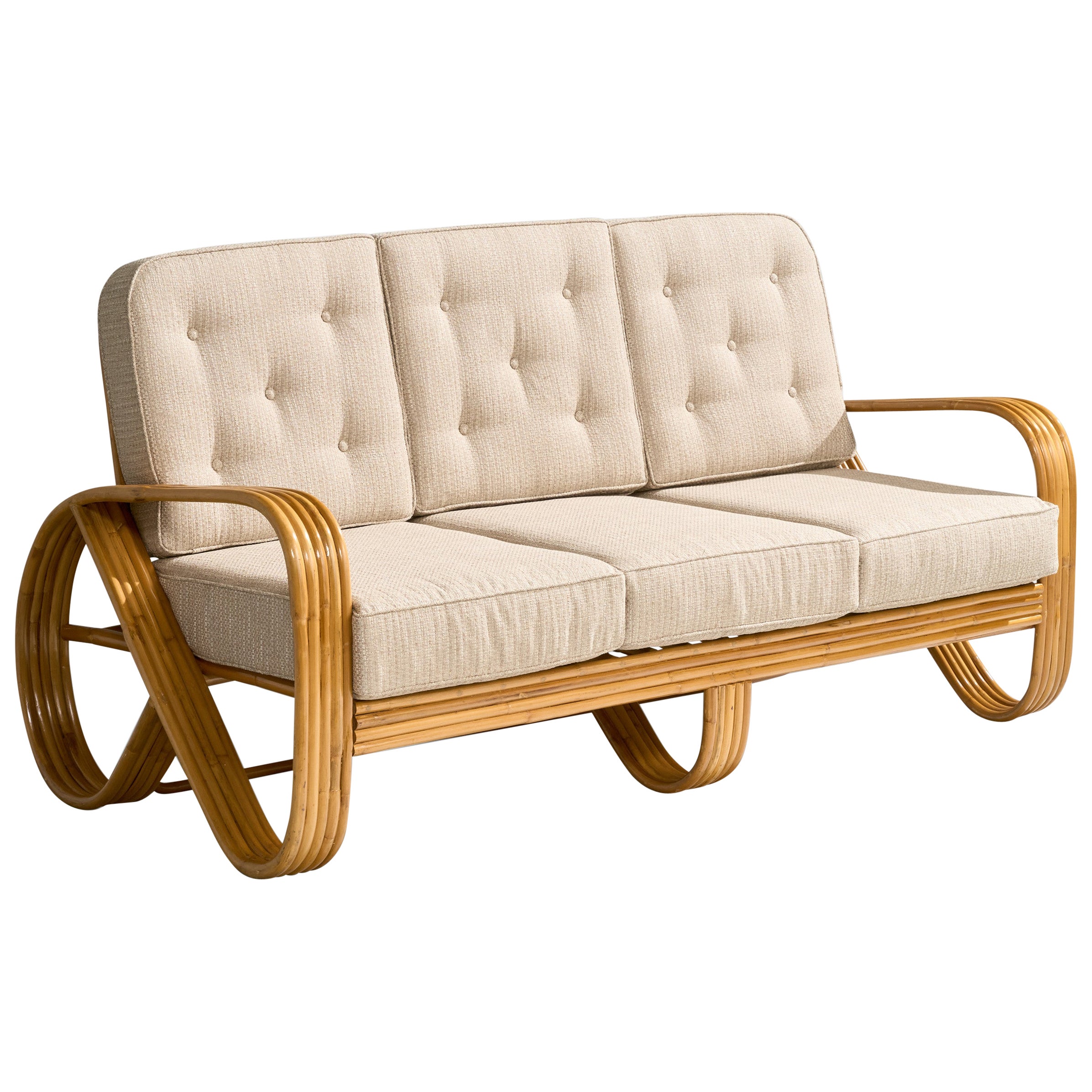 Designer américain, canapé, bambou, tissu, États-Unis, 1970
