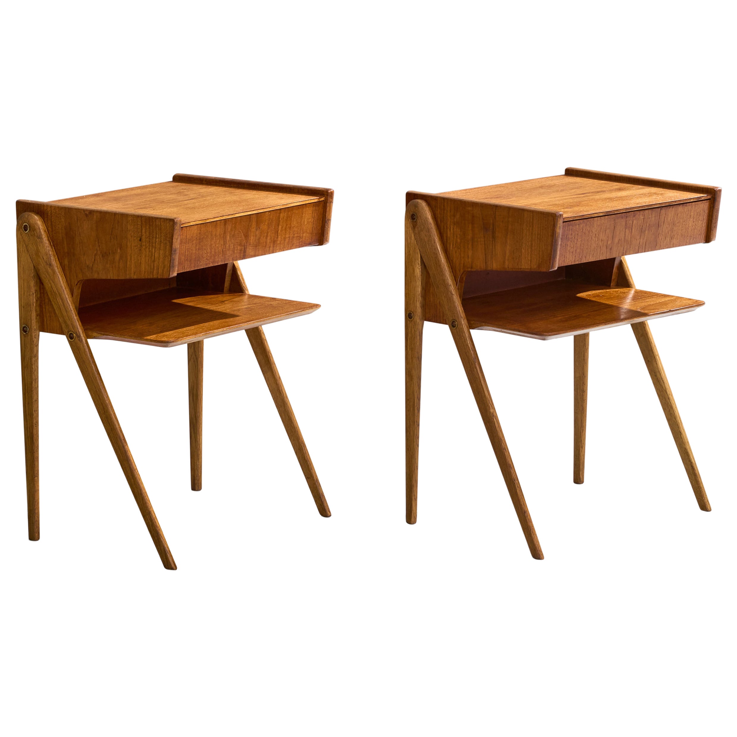 Swedish Designer, Nightstands, Teak, Sweden, 1950s