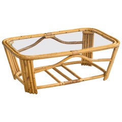 Amerikanischer Designer, Couchtisch, Bambus, Rattan, Glas, USA, 1950er Jahre