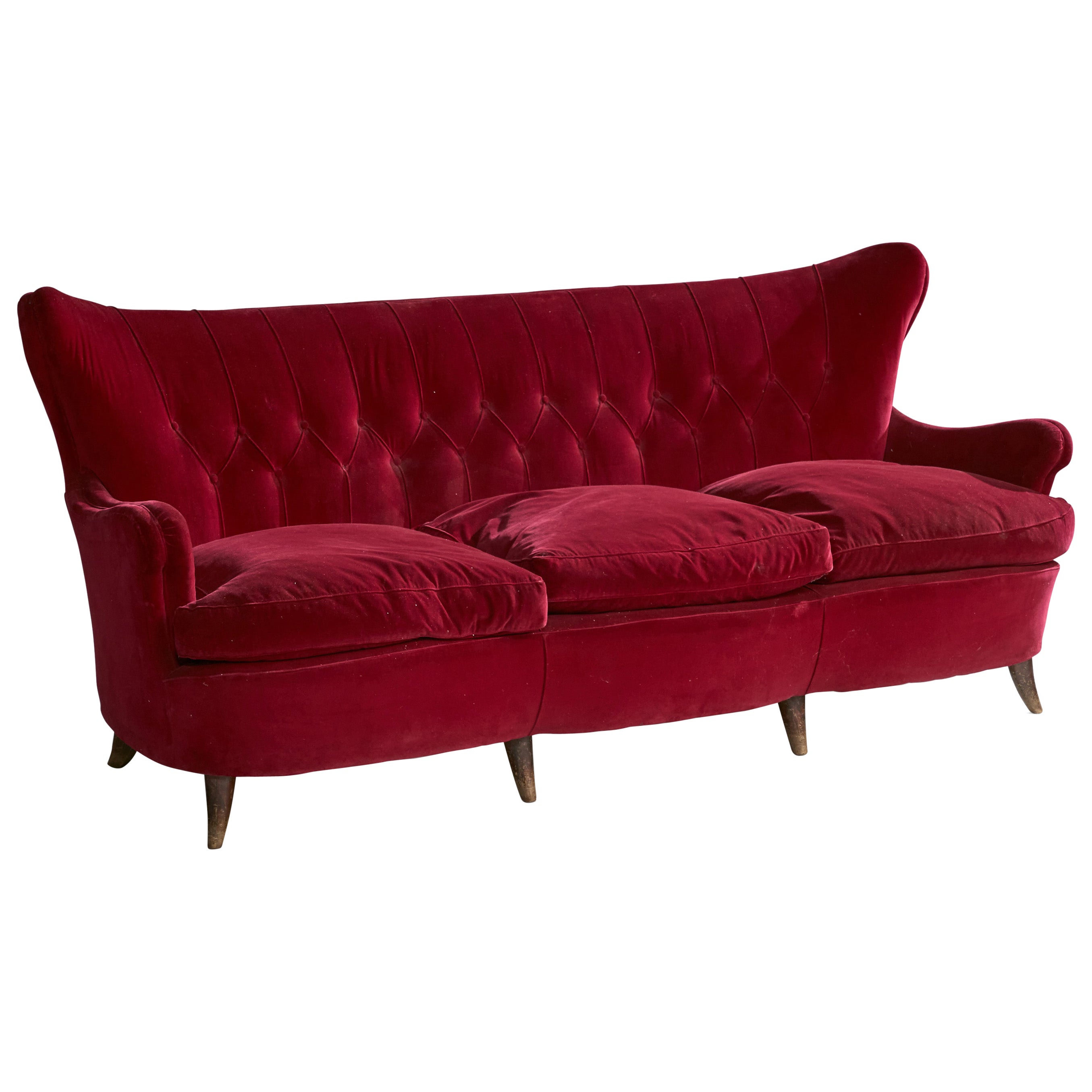 Osvaldo Borsani, Sofa, Wood, Velvet, Italy, 1940s