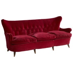 Osvaldo Borsani, Sofa, Wood, Velvet, Italy, 1940s