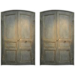 18th Century French Pair of Original Painted Oak Doors