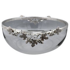 Coupe en cristal italien avec bordure et décoration raisins en argent 800