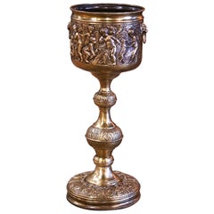 Antique 19th Century French Brass Repousse Cache-Pot on Integral Pedestal Stand