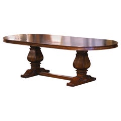 French Carved Walnut Oval Dining Table on Double-Pedestal Base