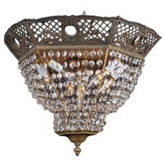 French Louis XVI Bronze and Crystal Plafonnier