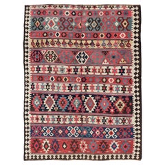 Persian Kilim Rug with Bold Tribal Geometric Patterns in Vivid Colors 4'9 x 6'9