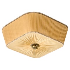Swedish Designer, Flush Mount, Fabric, Brass, Sweden, 1940s