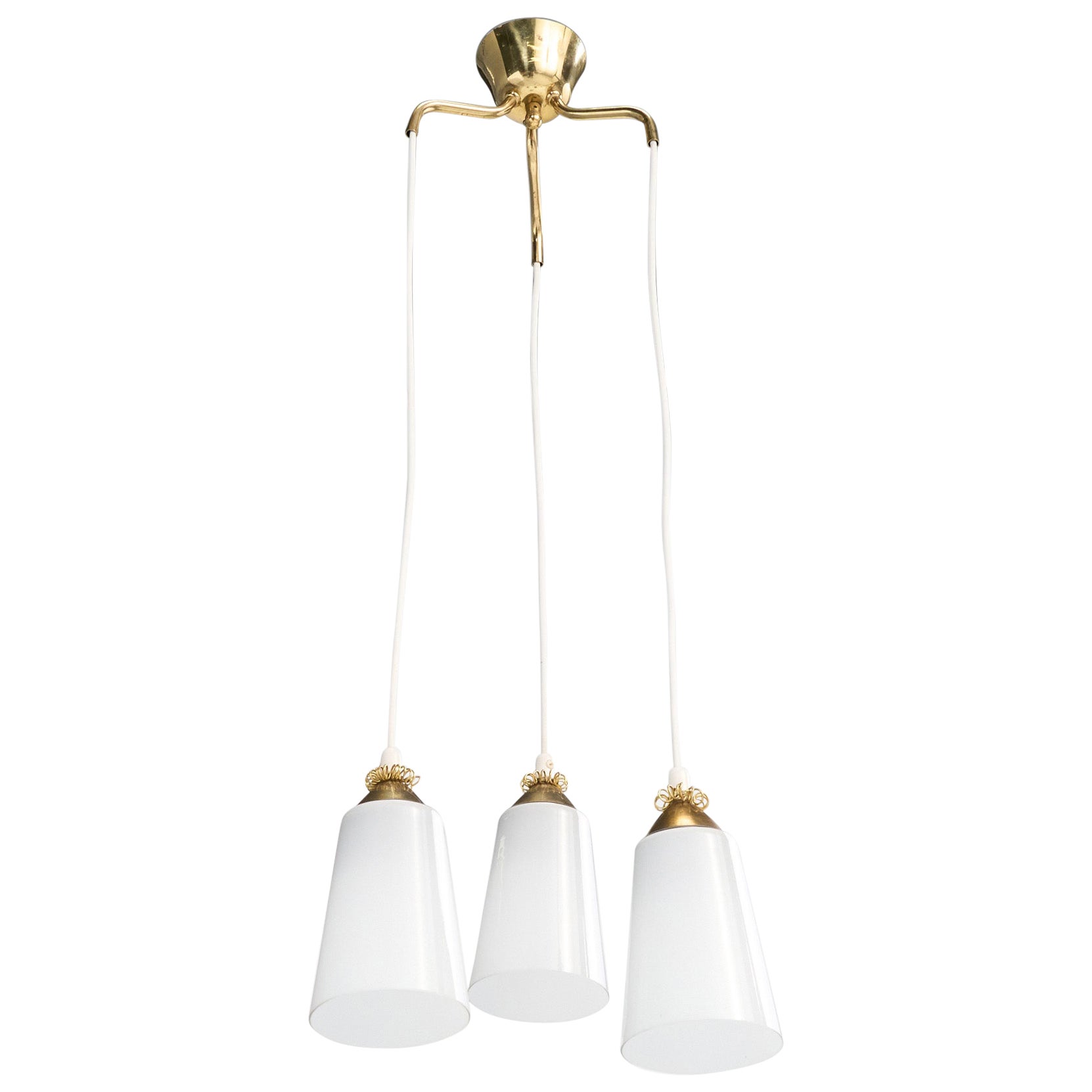 Finnish Designer, Chandelier, Brass, Glass, Finland, 1950s