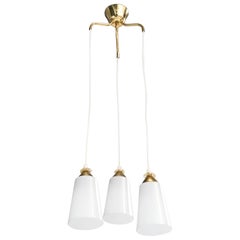 Finnish Designer, Chandelier, Brass, Glass, Finland, 1950s