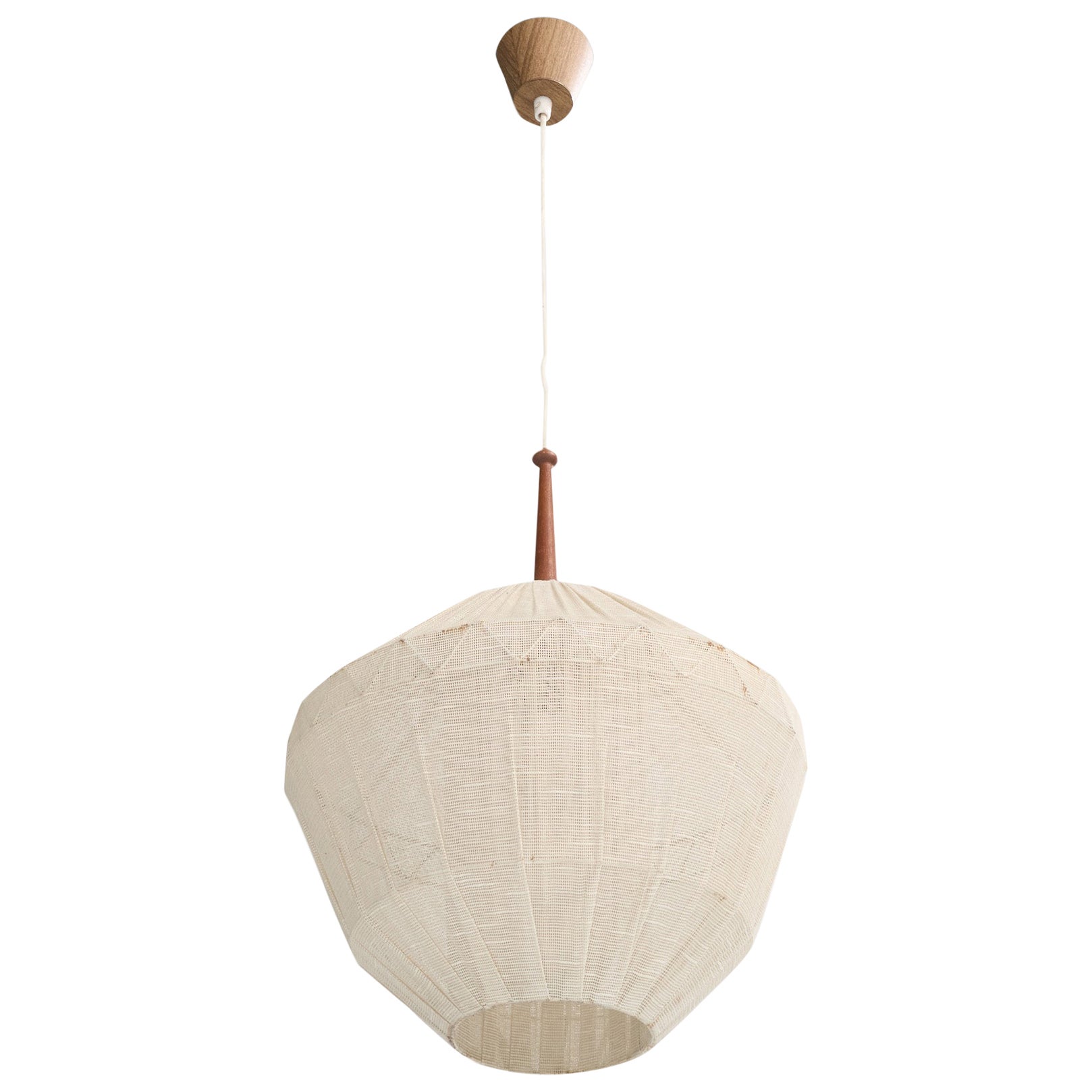 Schwedische Designerin, Pendelleuchte, Teakholz, Stoff, Metall, Schweden, 1950er Jahre