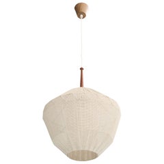 Schwedische Designerin, Pendelleuchte, Teakholz, Stoff, Metall, Schweden, 1950er Jahre