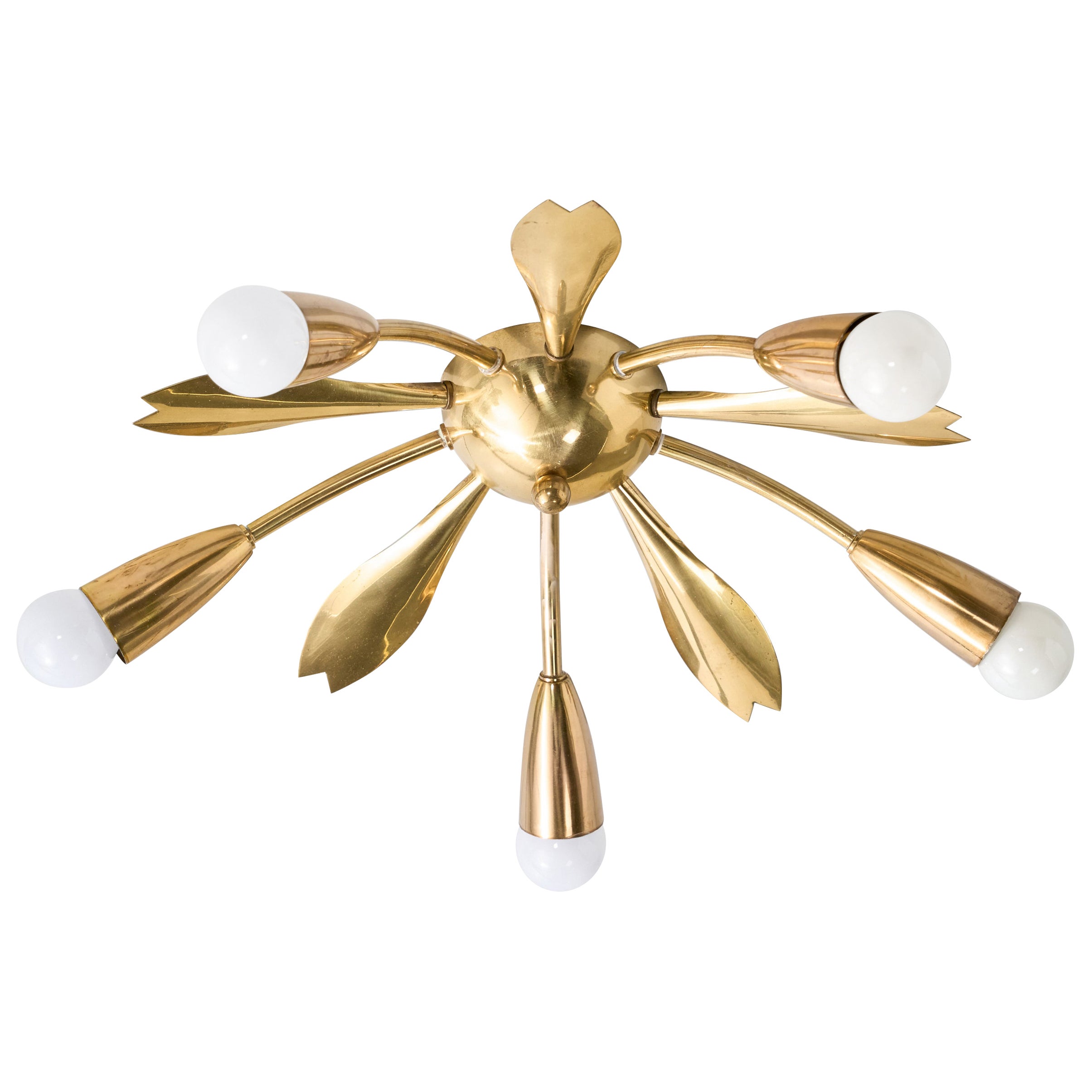 German Designer, Chandelier, Brass, Germany, 1950s