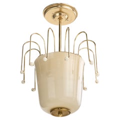 Austrian Designer, Pendant Light, Brass, Glass, Pearl, Austria, 1950s