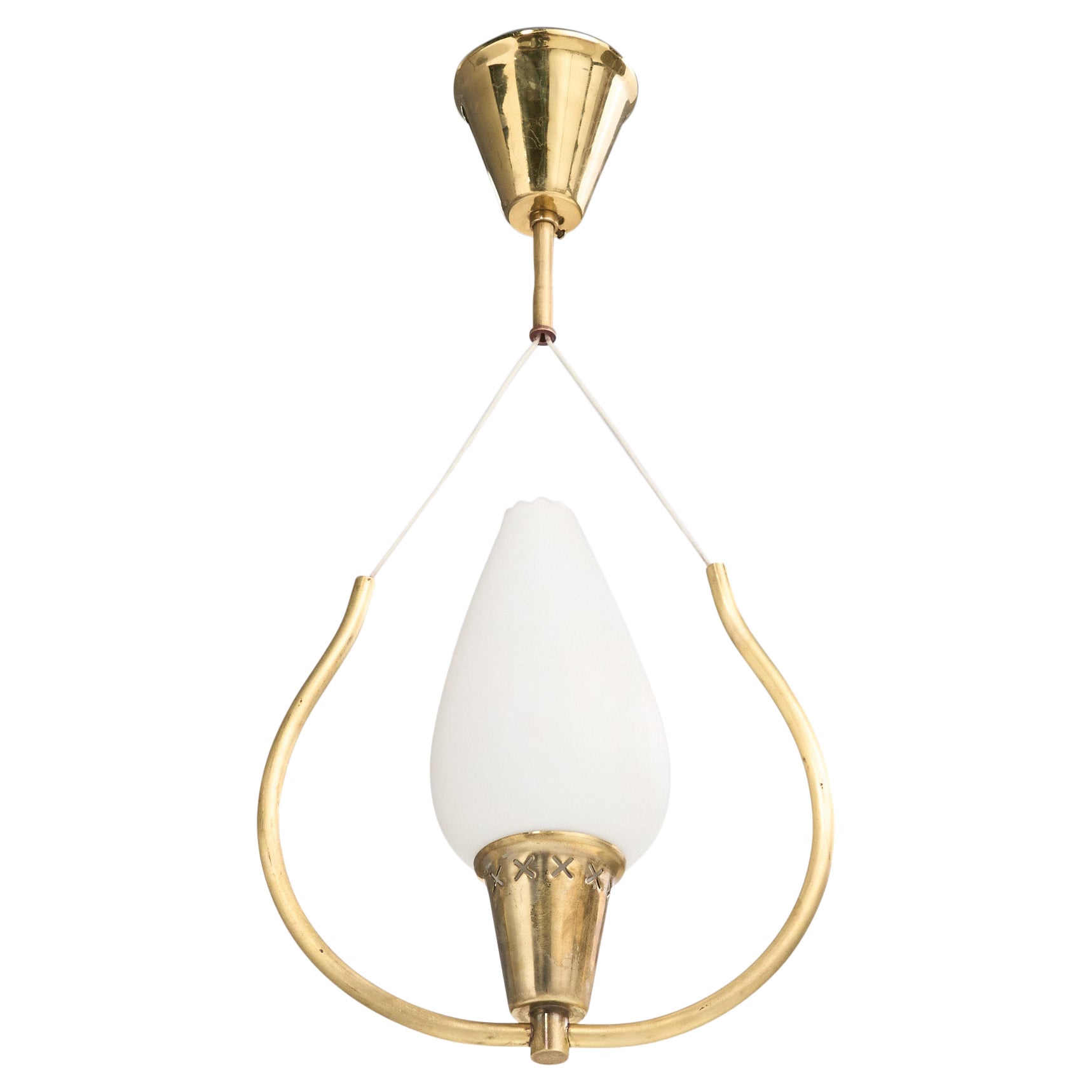 Designer svedese, lampada a sospensione, ottone, vetro, Svezia, anni '1950