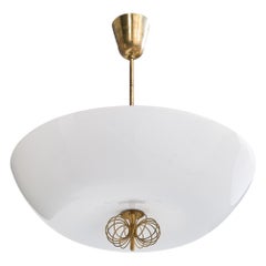 Paavo Tynell, Pendant Light, Brass, Glass, Finland, 1950s
