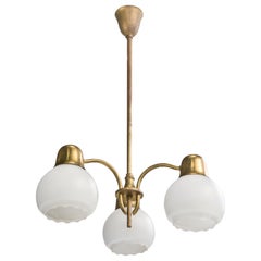 Danish Designer, Chandelier, Brass, Glass, Denmark, 1940s