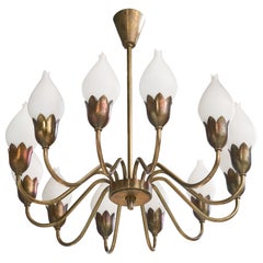 Fog & Mørup, Chandelier, Brass, Glass, Denmark, 1950s