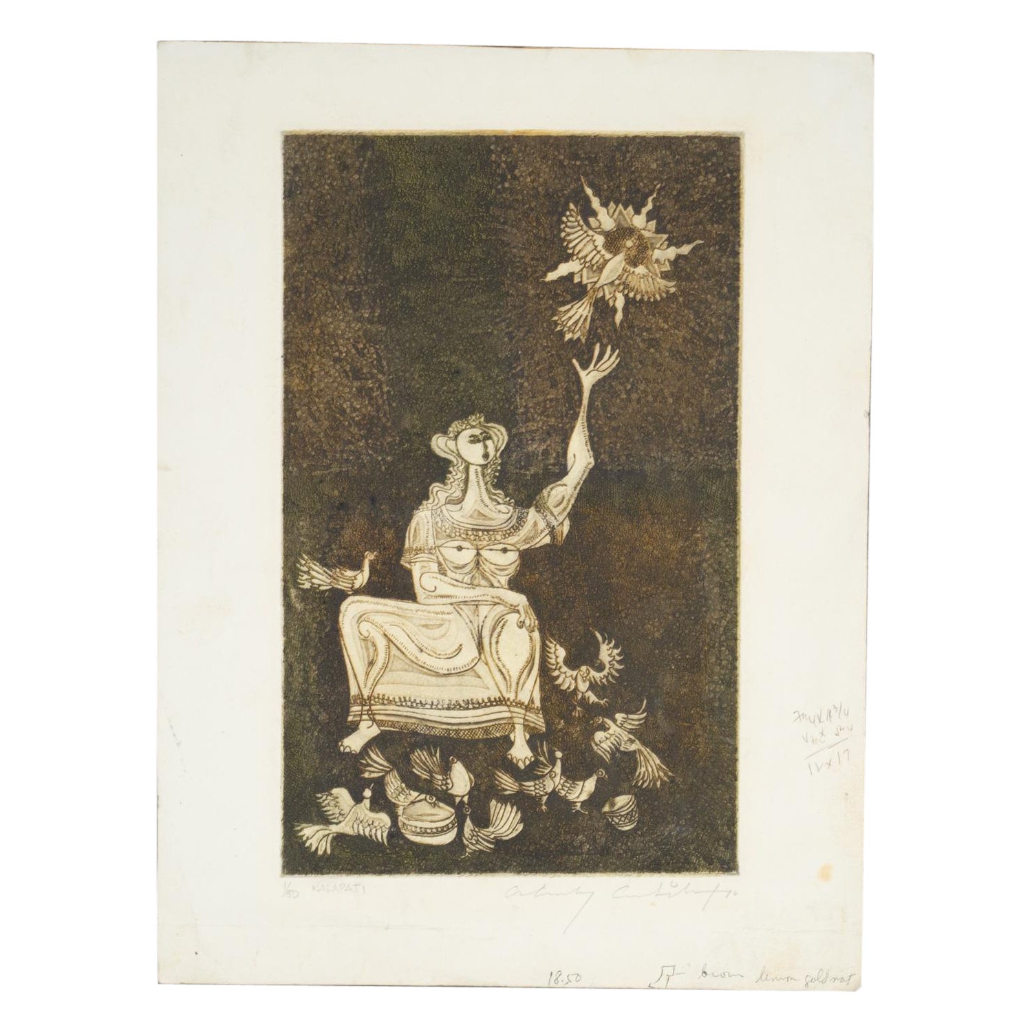 Orlando Castillo, Kalapati, incisione su carta, firmata, 1970-1975