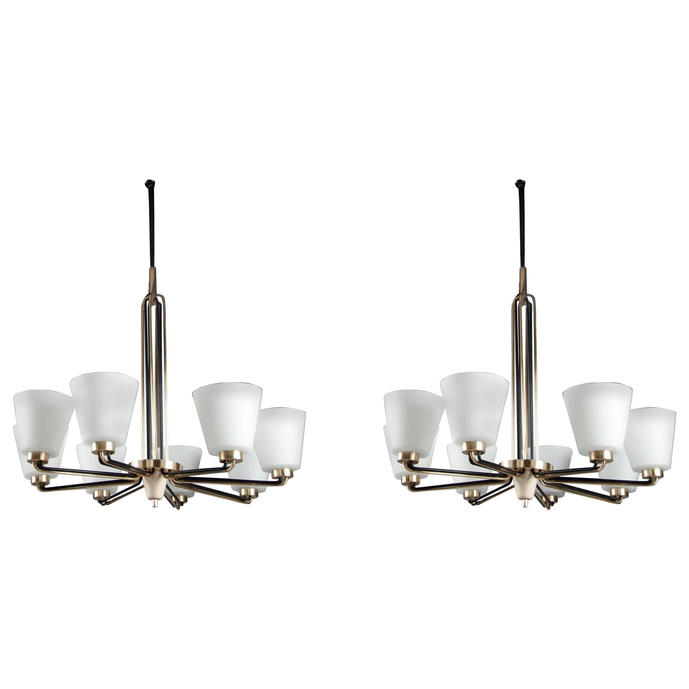 Pair of Chandeliers by Stilnovo Italy, 1950s
