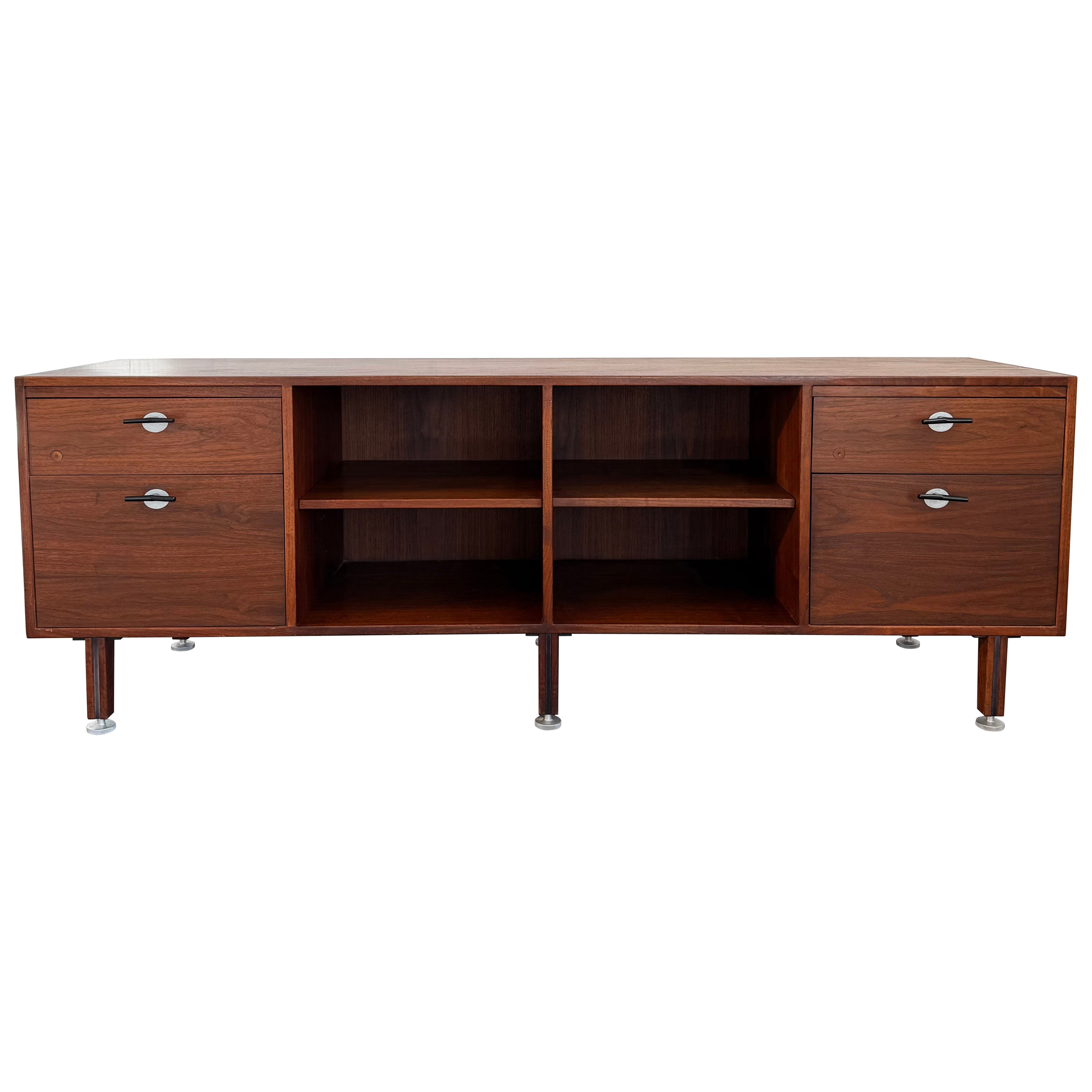 Mid-Century Modern Walnut Credenza Bookcase With Y Pulls By Jens Risom