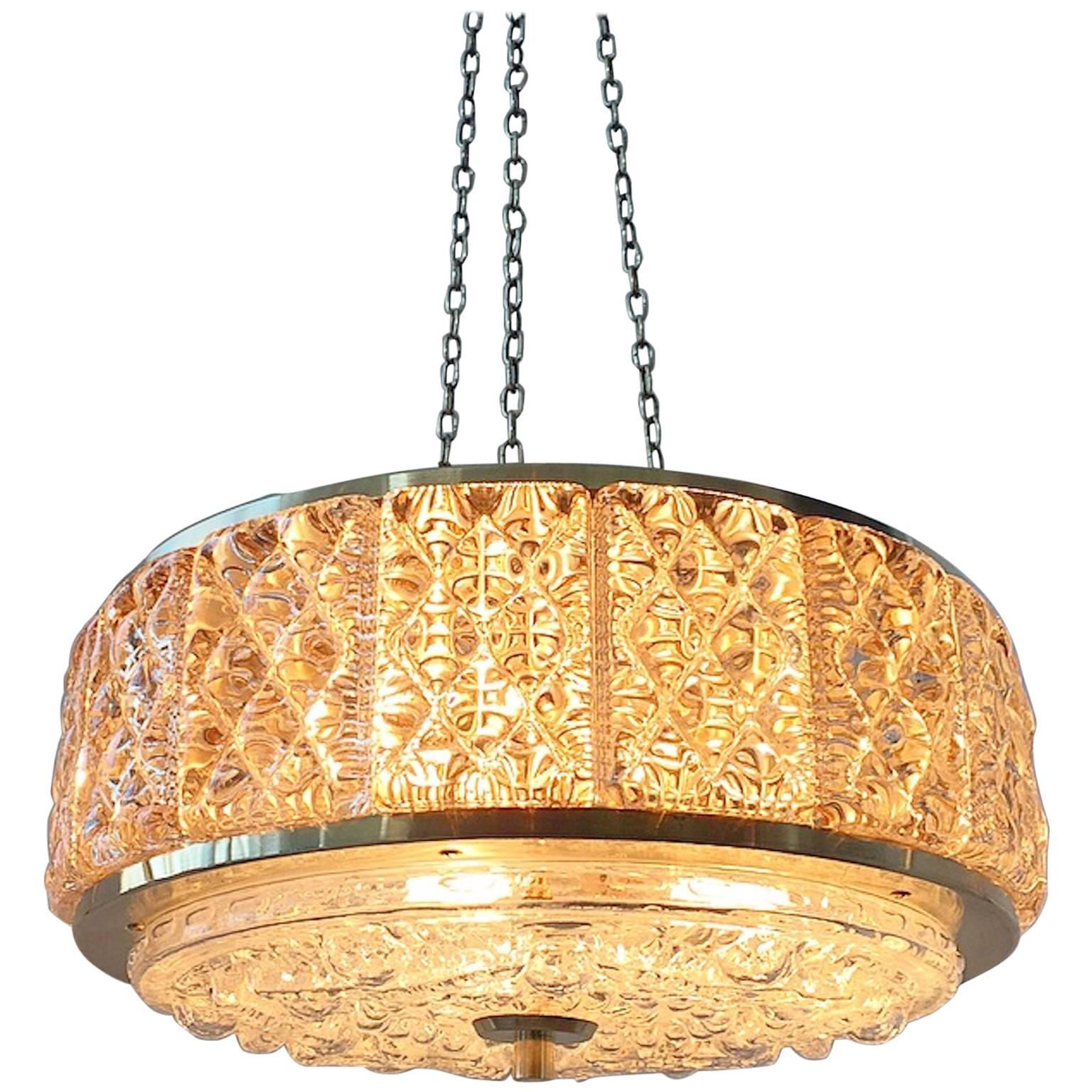 Danish Mid-Century Glass Chandelier by Vitrika in Collaboration with Orrefors