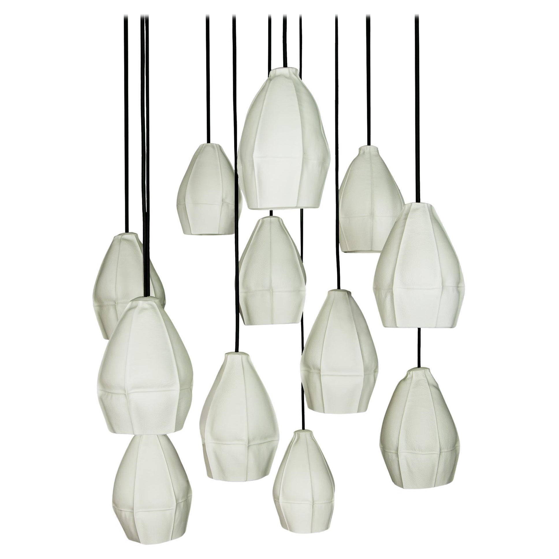 Kawa Pendant Cluster from Souda, Twelve Porcelain Diffusers, Black Cord