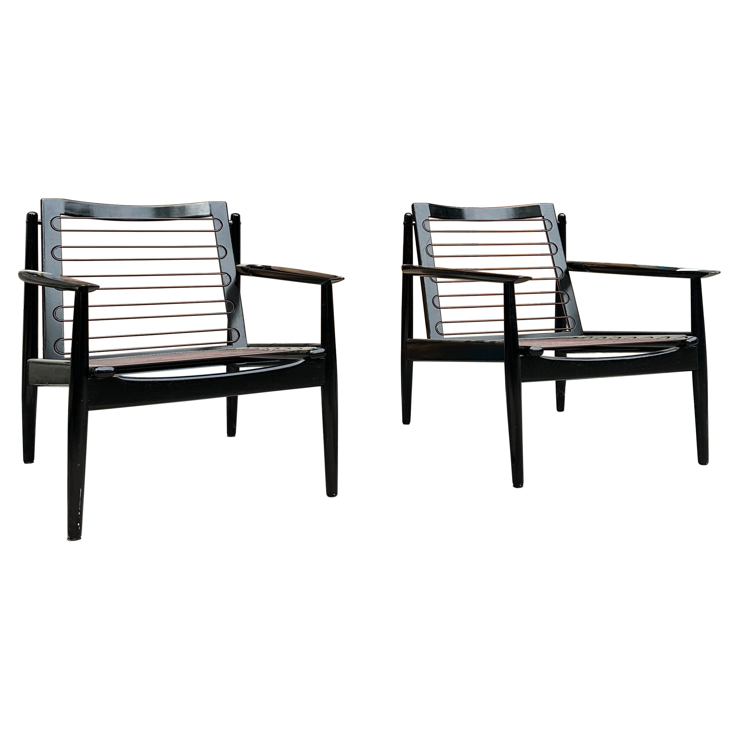 Pair of Arne Vodder Teak Lounge Chairs in Black Lacquer
