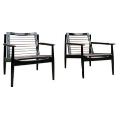 Pair of Arne Vodder Teak Lounge Chairs in Black Lacquer