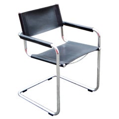 Fasem Vintage Italy black Leather Dining Chairs Armchairs Cantilever